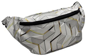 Saszetka nerka szaro-złota, "panele geometryczne"